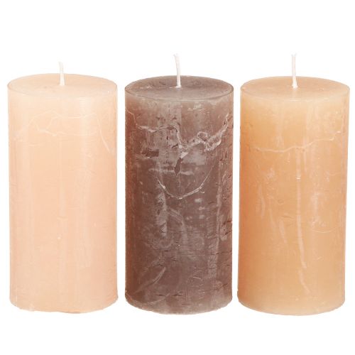 Candele a colonna strette in marrone 3 colori 50x100mm 12 pz