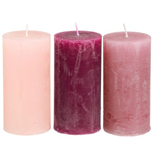 Floristik24 Candele a colonna strette Pink Berry 3 colori 50x100mm 12 pz