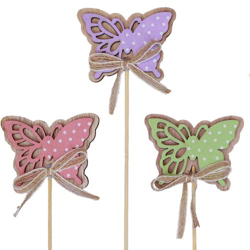 Tappi per fiori decorativi primaverili farfalle in legno 6  cm 10 pezzi-14764