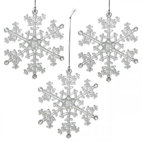 Fiocco di neve decorativo, decorazione invernale, cristallo  di ghiaccio da appendere, Natale H10cm L9,5cm plastica 12 pezzi-01656