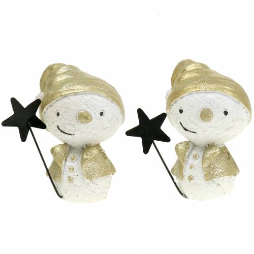 Figura decorativa pupazzo di neve bianco/oro 7,5 cm 4 pezzi