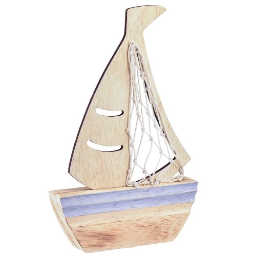 Supporto decorativo per barca a vela in legno azzurro naturale 25,5×16,5 cm 3 pz