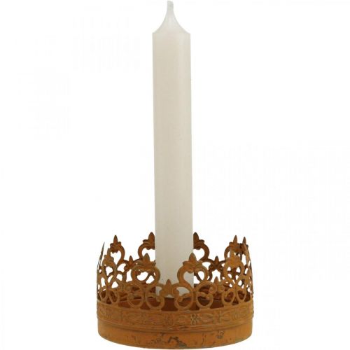 Floristik24 Candeliere in metallo, candelabro corona ruggine Ø8,5 cm 4 pezzi