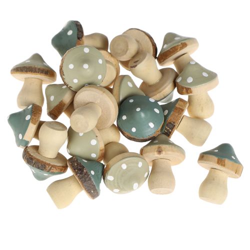 Prodotto Decorazione sparsa in legno mini funghi agarichi decorativi verdi Ø2,5 cm 24 pz