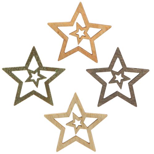 Floristik24 Decorazione sparsa Stelle di Natale in legno 4 colori Ø4cm 72 pz