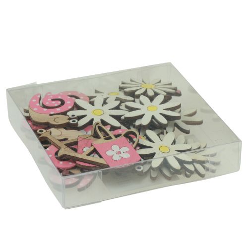 Prodotto Decorazione sparsa fiori di legno lumache annaffiatoio rosa 4 cm 36 pezzi