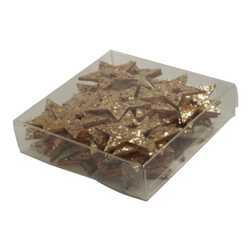 Prodotto Decorazioni sparse Stelle di Natale in legno glitter oro naturale 5 cm 72 pz