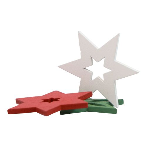 Prodotto Decorazione sparsa Stelle di Natale in legno rosso/bianco/verde Ø3,5 cm 72 pz