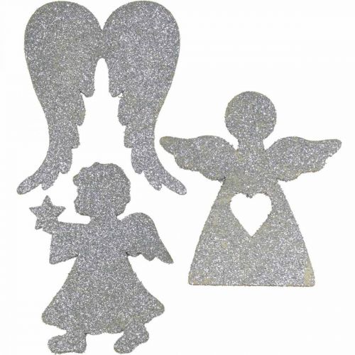 Floristik24 Decorazione sparsa Decorazione angelo natalizio argento glitter H8cm 24 pz