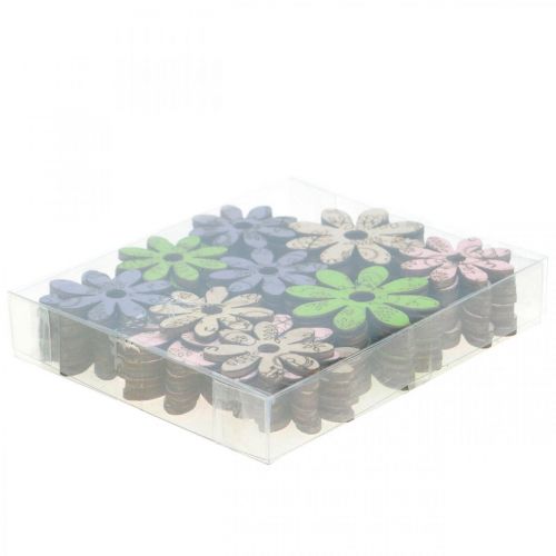 Prodotto Fiori in legno fiori decorativi sparsi verde/rosa/blu/naturale Ø3,5–5cm 72 pz