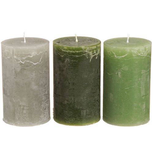 Floristik24 Candele a colonna 3 colori verde varie misure 12 pz