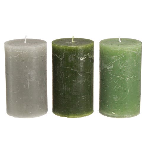 Floristik24 Candele a colonna tinta unita 3 colori verde 70×120 mm 12 pz