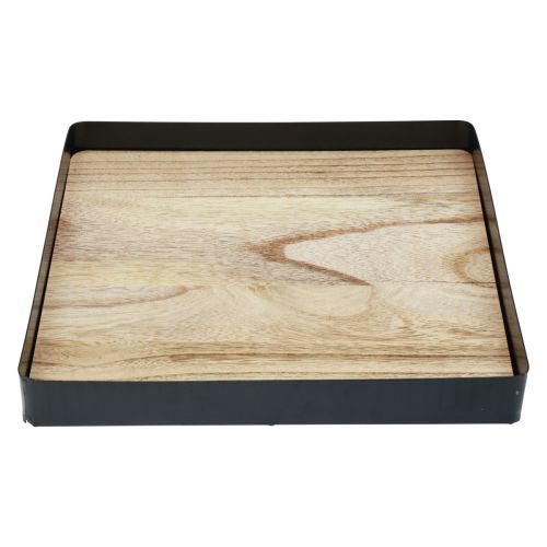 Vassoio decorativo metallo legno quadrato nero naturale 25,5× 25,5×4 cm-14372