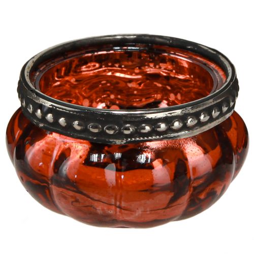 Floristik24 Tealight in vetro rosso argento antico con bordo in metallo Ø6cm H3,5cm