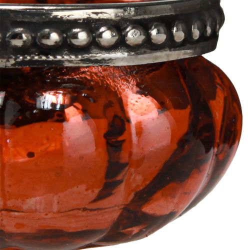 Prodotto Tealight in vetro rosso argento antico con bordo in metallo Ø6cm H3,5cm