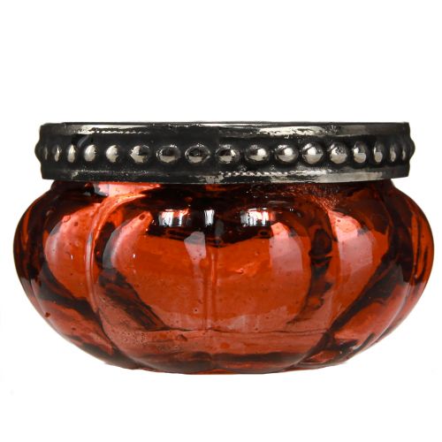 Prodotto Tealight in vetro rosso argento antico con bordo in metallo Ø6cm H3,5cm