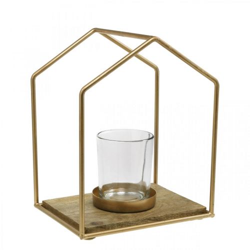 Lanterna casa in metallo decorazione tealight candela vetro  20×16×26cm-02169