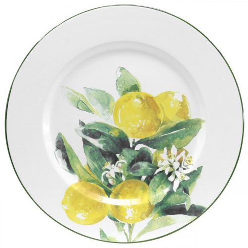 Piatto decorativo, mediterraneo, piatto in metallo con ramo di limone Ø34cm
