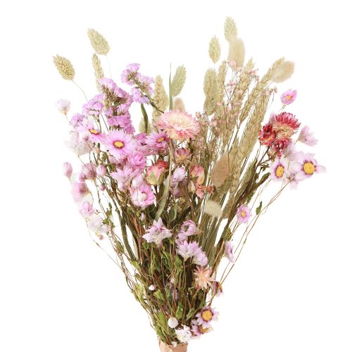 Bouquet di fiori secchi rosa fiori di paglia Lagurus grano 55 cm