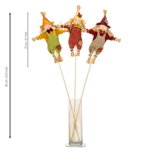 Prodotto Spaventapasseri decorativo su bastoncino, ideale per lavori manuali e piante, 60 cm.