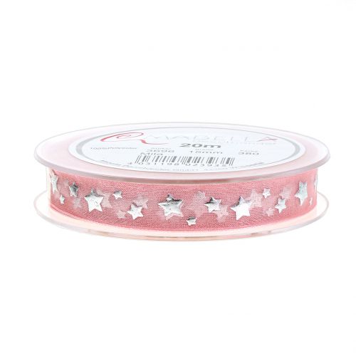 Prodotto Nastro natalizio in organza rosa con motivo stella 15mm 20m