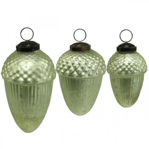 Floristik24 Ornamenti per alberi di Natale Ghianda in vetro verde 11-14,5 cm Set di 3