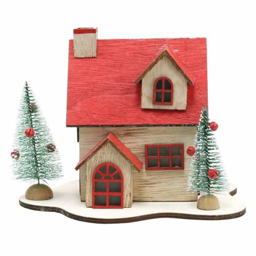 Prodotto Casa di Natale con illuminazione a LED naturale, legno rosso 20 × 15 × 15 cm