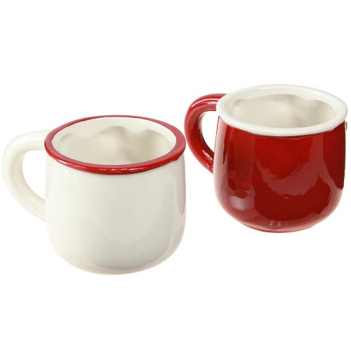 Prodotto Tazza natalizia in ceramica Coppia natalizia rosso bianco H8,5 cm 2 pezzi