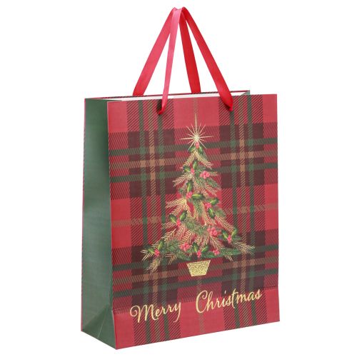 Floristik24 Borsa natalizia con manici albero di Natale a quadretti 26×32×10cm 4pz