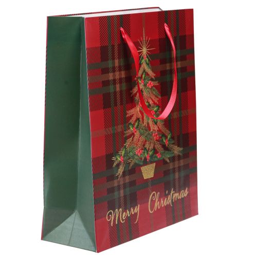 Prodotto Borsa natalizia con manici albero di Natale a quadretti 26×32×10cm 4pz