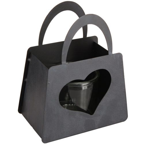 Borsa decorativa in metallo lanterna con cuore antracite H18cm 2 pezzi