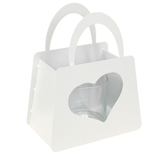 Borsa decorativa in metallo lanterna con cuore bianco H18cm 2 pezzi