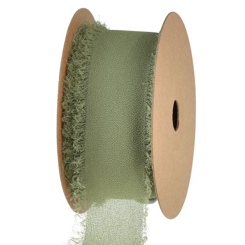 Prodotto Nastro in chiffon con frange in tessuto verde oliva L40mm L15m