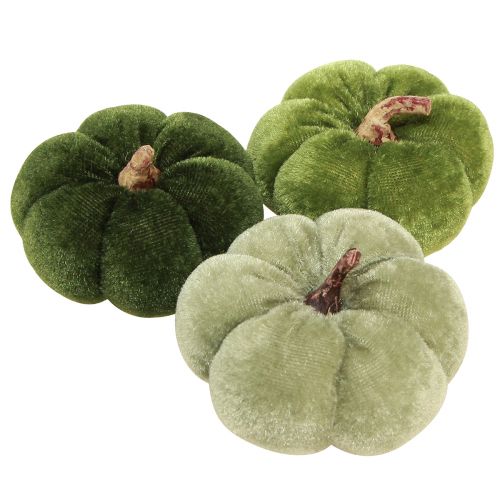Prodotto Zucche decorative realizzate in tessuto verde vellutato Ø7cm H4,5cm 9 pezzi