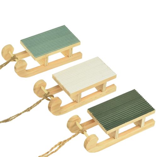 Floristik24 Slitta decorativa in legno da appendere verde menta bianco 9,5 cm 6 pezzi