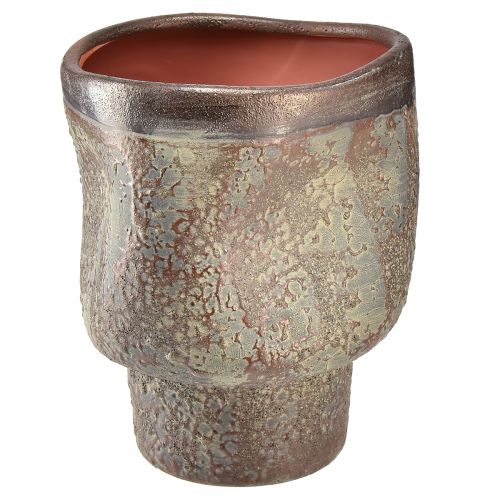 Floristik24 Vaso decorativo fioriera in ceramica marrone metallizzato grigio blu 16,5×20,5 cm