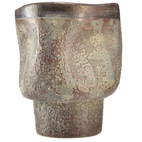 Prodotto Vaso decorativo fioriera in ceramica marrone metallizzato grigio blu 16,5×20,5 cm