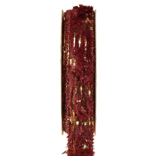 Nastro decorativo con nastro gioiello in pelliccia finta pelliccia Bordeaux Oro 25mm 15m