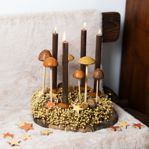 Funghi decorativi su stecco, marroni 5,5 cm - decorazione autunnale per giardino e soggiorno - 6 pezzi
