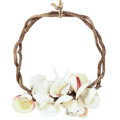 Anello decorativo marittimo con lumache di mare e conchiglie - bianco naturale, Ø 25 cm - perfetto per decorazioni di ispirazione costiera