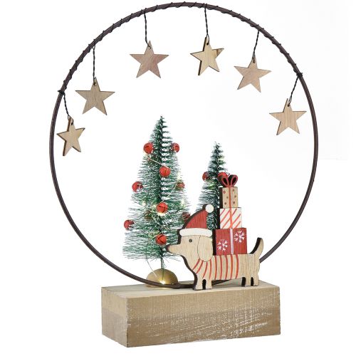 Anello decorativo in legno metallo Natale con cane Ø21cm H25cm