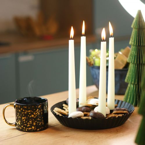 Portacandele di design in metallo a forma di torta, 2 pezzi - nero, Ø 24 cm - elegante decorazione da tavolo per 4 candele
