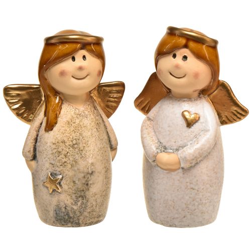 Set di 2 figure decorative di angeli - crema e bianco con accenti dorati, 13 cm - abbellimento celeste per la tua casa