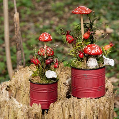 Funghi velenosi su bastoncino, rossi, 5,5 cm, set da 6 - funghi autunnali decorativi per il giardino e la casa