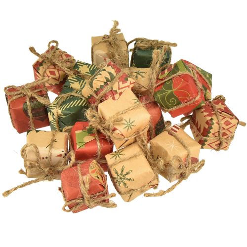 Prodotto Mini set scatole regalo in carta, rosso-verde-naturale, 2,5x3 cm 18 pezzi - Decorazione natalizia