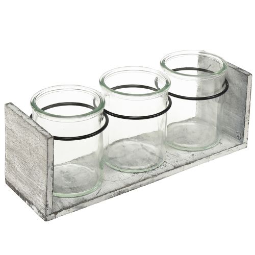 Contenitore rustico in vetro su supporto in legno grigio e bianco - 27,5x9x11 cm - Soluzione versatile per riporre e decorare