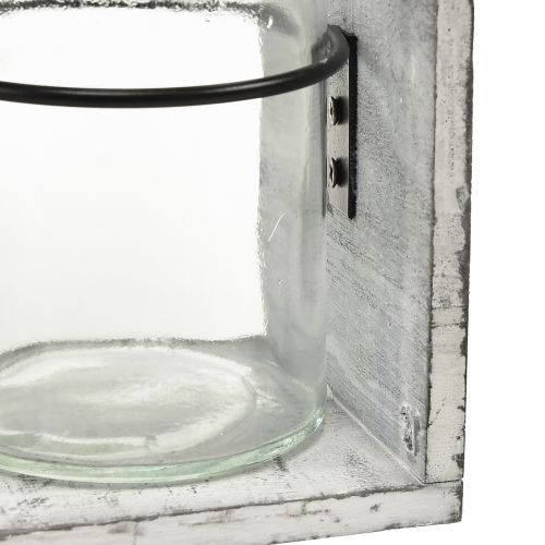Prodotto Contenitore rustico in vetro su supporto in legno grigio e bianco - 27,5x9x11 cm - Soluzione versatile per riporre e decorare