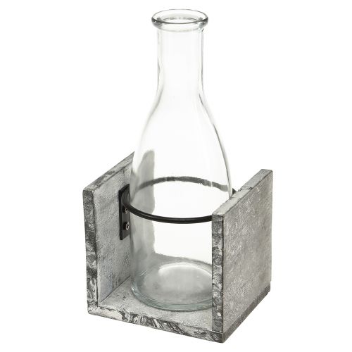 Vaso in vetro con supporto in legno grigio, 9,5x8x20 cm - Decorazione rustica in set da 4