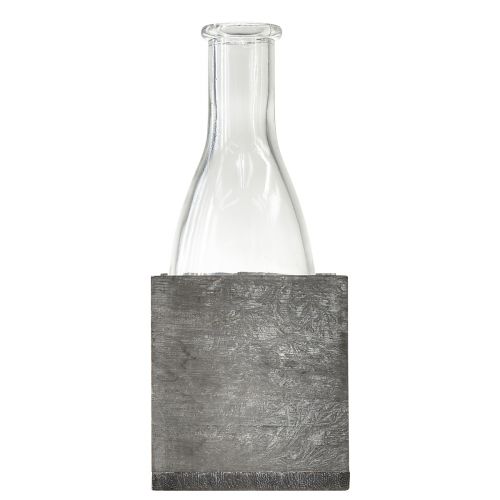 Prodotto Vaso in vetro con supporto in legno grigio, 9,5x8x20 cm - Decorazione rustica in set da 4