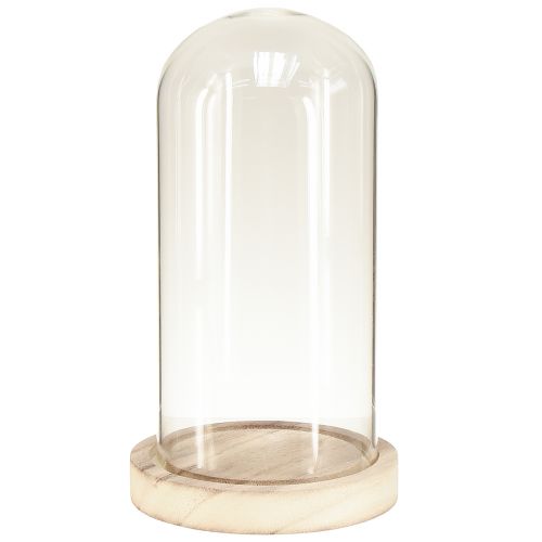 Campana in vetro con base in legno naturale trasparente Ø12cm H21cm
